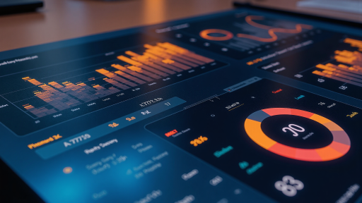 数据分析课程封面，显示数据可视化图表和统计分析界面，背景为深蓝色