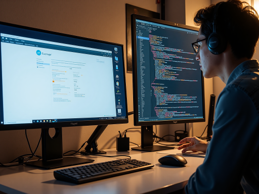 在线学习场景，学生正在电脑前专注学习编程课程，桌面整洁，光线明亮