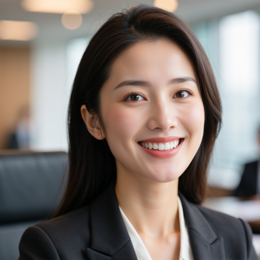 中年女性讲师头像，长发，穿职业套装，背景为会议室